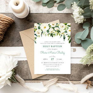 Vert doux Floral Baptême Invitation