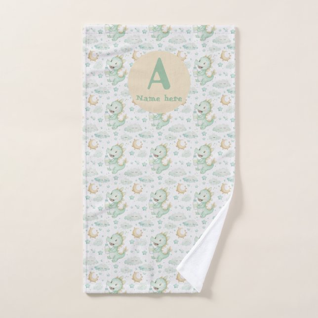Vert Dragon Bébé Aquarelle Nom personnalisé (Serviette à main)