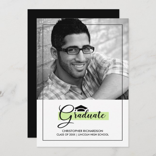 Vert élégant | Cartes photos du Black Graduation P (Devant / Derrière)