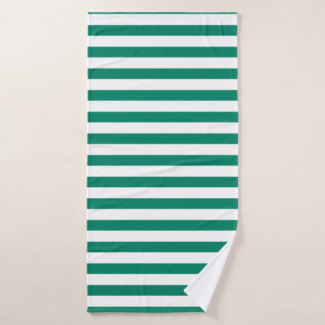 Vert émeraude bleu foncé rayures été (Serviette de bain)