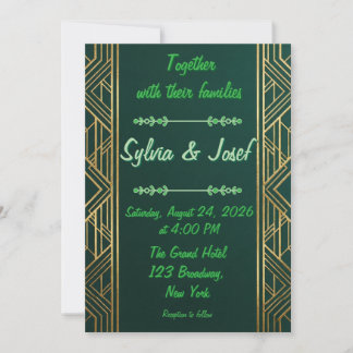 Vert émeraude et or Mariage géométrique de luxe en