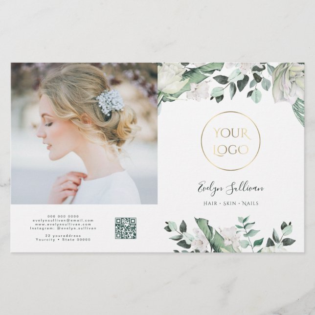 vert émeraude fleurs blanches brochure pliée (Devant)