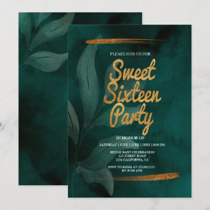 vert émeraude moderne et feuille doux invitation 1
