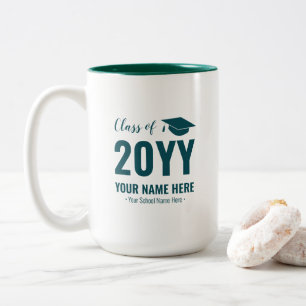 Vert et blanc   Mug personnalisé cadeau de diplôme
