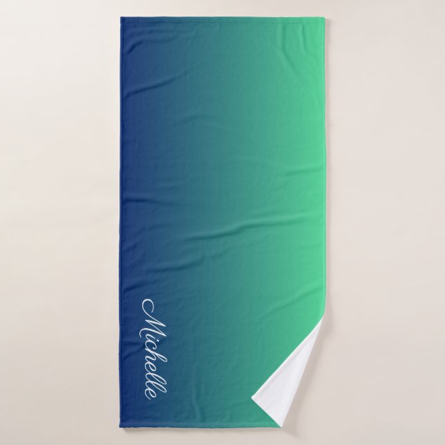 Vert et bleu foncé personnalisé (Serviette de bain)