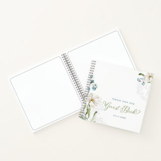 Vert et fleurs blanches élégant Livre d'or