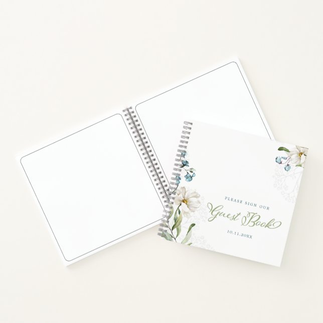 Vert et fleurs blanches élégant Livre d'or (Intérieur)