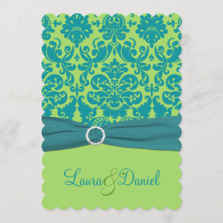 Vert et invitation de mariage damassé de turquoise
