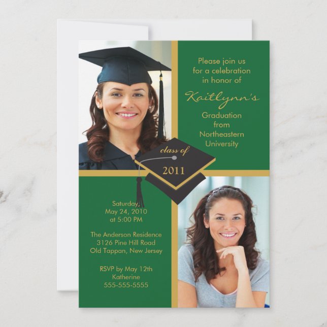 Vert et invitation d'obtention du diplôme de photo (Devant)