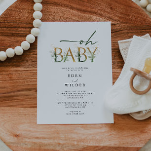 Vert et or Oh Baby ! Invitation baby shower