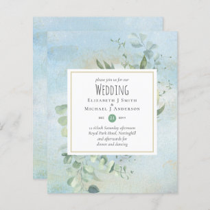 Vert Eucalyptus Bleu Mariage BUDGET Invitations