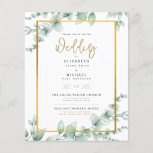 Vert Faire-part de mariage Eucalyptus Or blanc