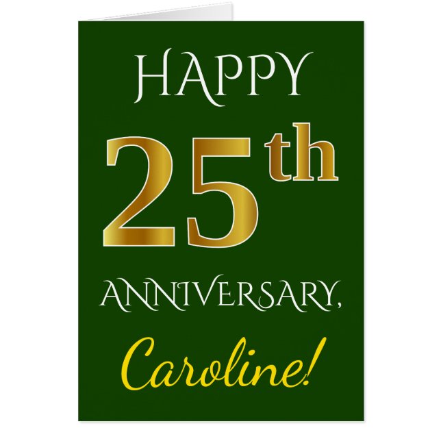 Vert, Faux Gold 25ème anniversaire Mariage + Nom (Devant)