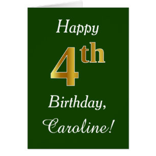 Vert, Faux Or 4ème anniversaire + Nom personnalisé
