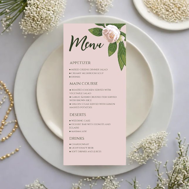 Vert Floral Simple Elégant Menu Mariage (Greenery Floral Simple Elegant Wedding Menu)