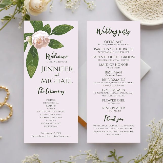 Vert Floral Simple Élégant programme de mariage (Greenery Floral Simple Elegant Wedding Program)