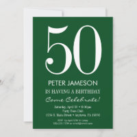 Vert foncé Blanc moderne Adulte Invitations d'anni