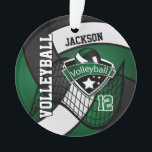 Vert foncé, noir et blanc Volley-ball 🏐<br><div class="desc">🥇 UN DESIGN D'ART ORIGINAL DE DROIT D'AUTEUR DE Donna Siegrist SEULEMENT DISPONIBLE SUR ZAZZLE! Joueur de volleyball Sport Ornement de Noël. Impressionnez votre joueur de volley avec ce nom et ce numéro do-it-yourself dans un design vert foncé, noir et blanc acéré. Faites un merveilleux cadeau personnalisé pour votre joueur...</div>