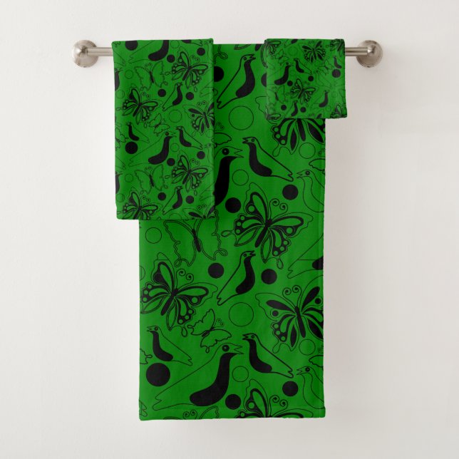 Vert foncé Papillon Vintage Motif d'oiseaux (En situation)