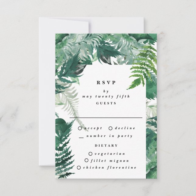 Vert frais Aquarelle moderne Mariage RSVP Card (Devant)