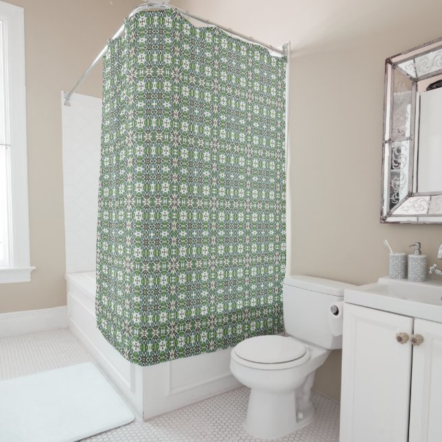 Vert & gris moderne Celtic Motif rideau de douche (En situation)