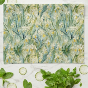 Vert Jaune Botanique Iris Motif Serviettes de cuis