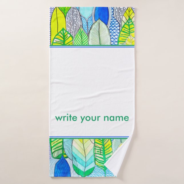 Vert jaune moderne Boho Tropical Nom du monogramme (Serviette de bain)