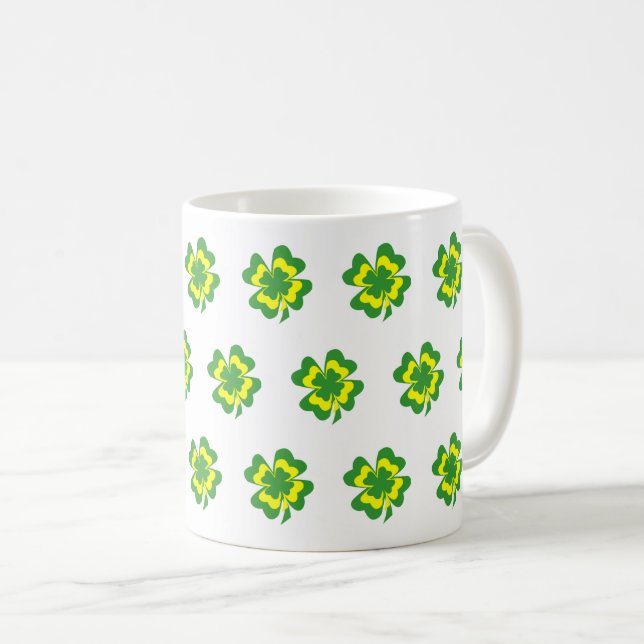 Vert Jaune Quatre Feuilles Clover Simple Mug café (Devant droit)