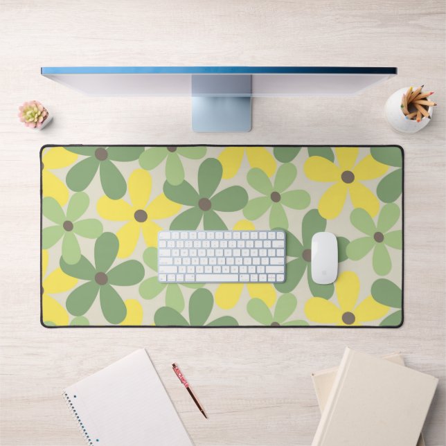 Vert jaune rétro Y2K les années 70 Fleur Motif (Bureau 1)