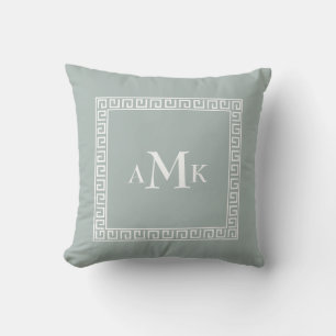 Vert menthe Clé grecque   Coussin décoratif monogr