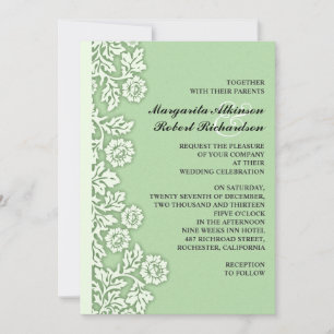 vert menthe fleurit jolies invitations de mariage