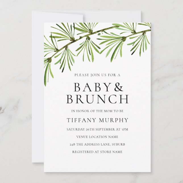 Vert moderne Baby shower neutre Brunch Invitation (Devant)
