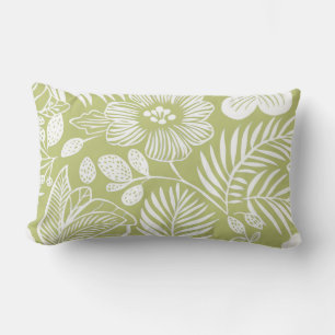 Vert moderne Botanique Lumbar Coussin