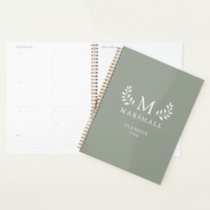 Vert Moderne Élégant Monogramme Floral Nom