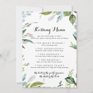 Vert Moderne Mariage Kissing Menu Carte de jeu