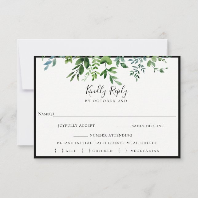 Vert moderne Noir mariage RSVP choix de repas (Devant)