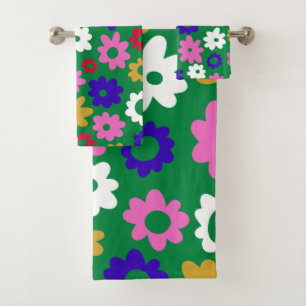 Vert Motif de fleurs scandinaves aux couleurs vive