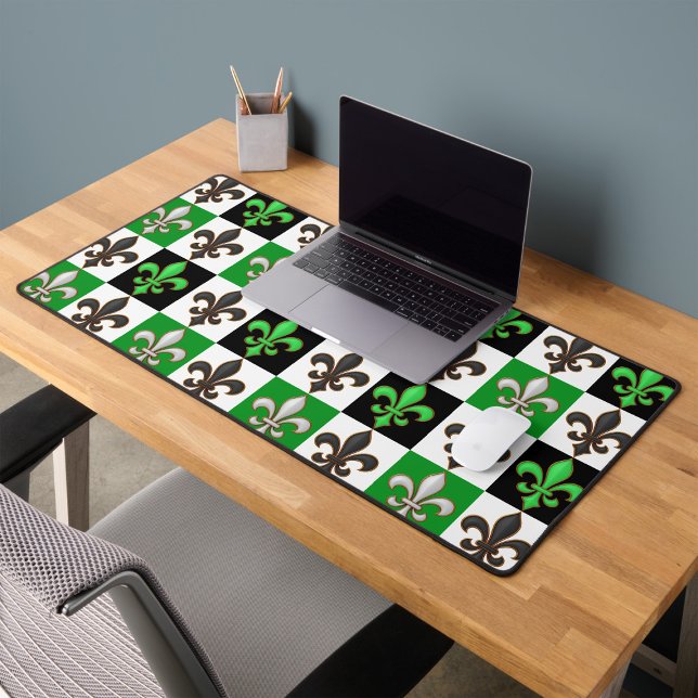 Vert Noir Blanc À damiers Fleur de lis Design (Créateur téléchargé)