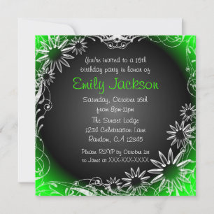 Vert noir blanc fondu doux 16 invitation florale