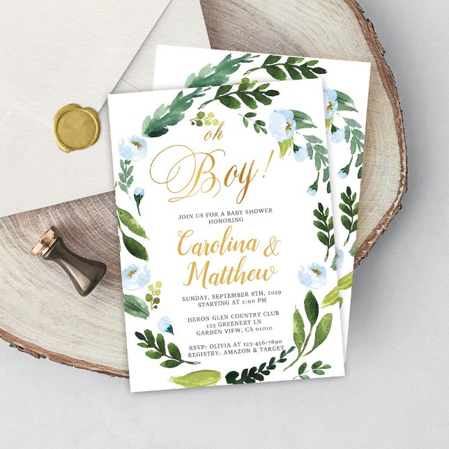 Vert Oh Boy Baby shower Invitation Or (Créateur téléchargé)