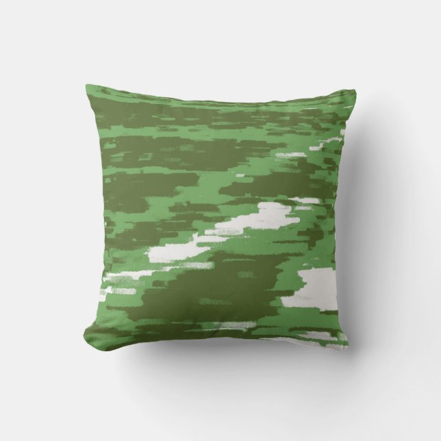 Vert Olive Blanc Abstrait Vague Coussin rétro (Recto)