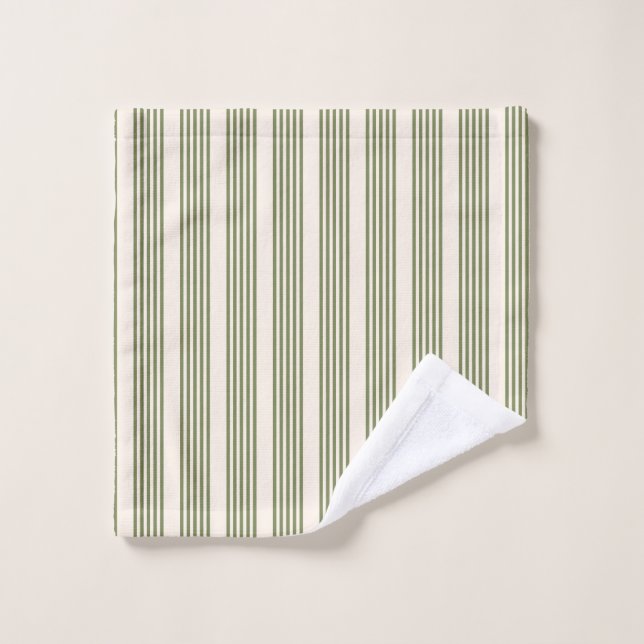 Vert olive et beige cinq rayures motif (Gant de toilette)