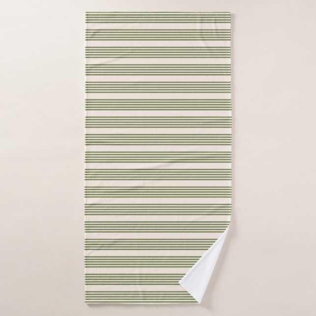 Vert olive et beige cinq rayures motif (Serviette de bain)