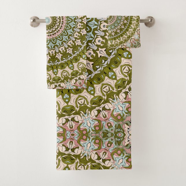 Vert olive et motif mandala pastel (En situation)