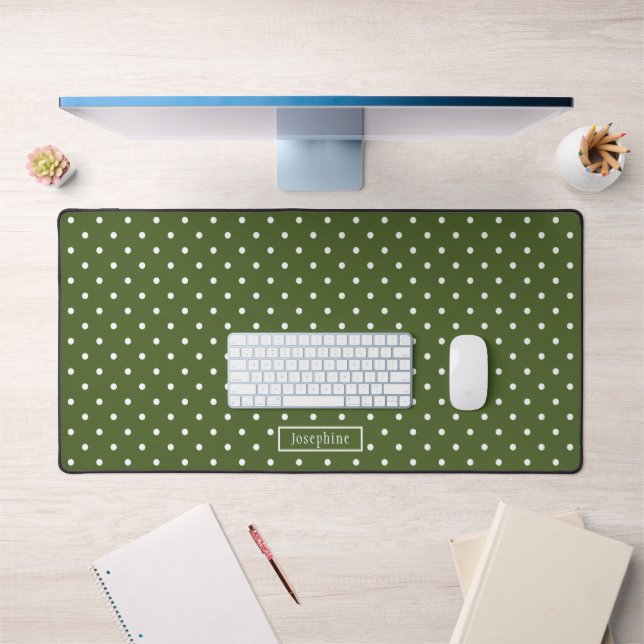 Vert olive et pois blancs avec nom (Bureau 1)