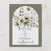 Vert olive kaki aquarelle florale invitation à sau