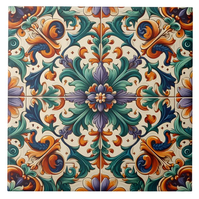 Vert orange violet portugais Azulejos Carreaux Art (Devant)