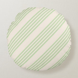 Vert pâle et beige cinq rayures coussin ronde