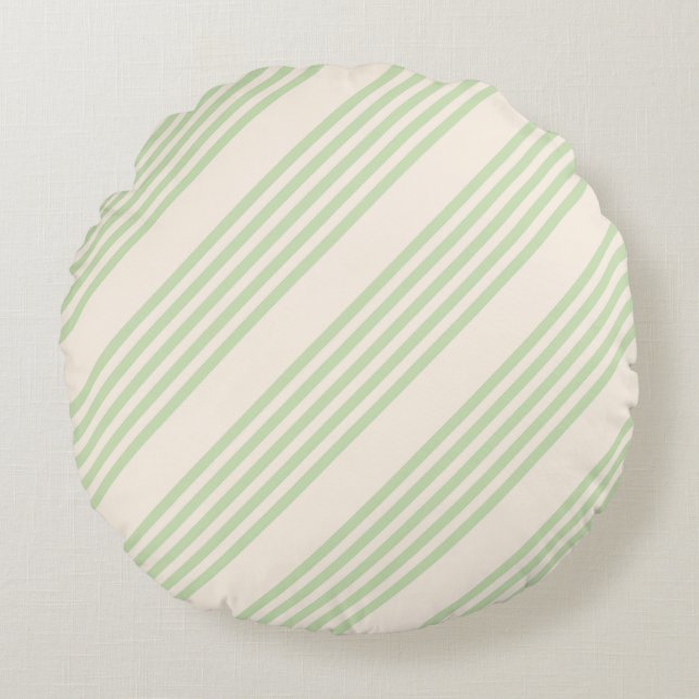 Vert pâle et beige cinq rayures coussin ronde (Devant)