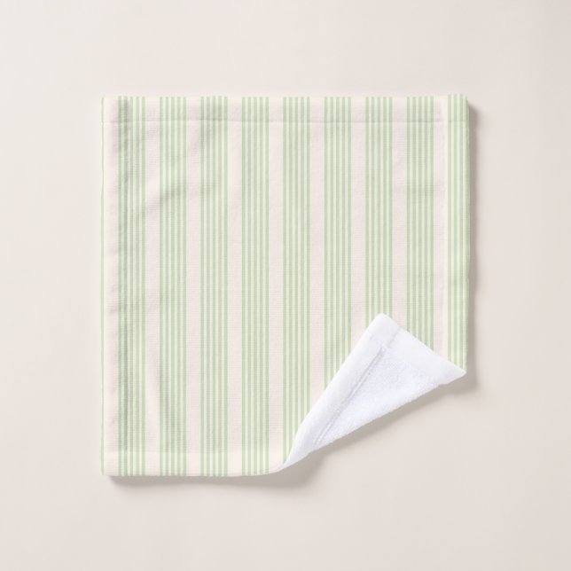 Vert pâle et beige cinq rayures motif (Gant de toilette)